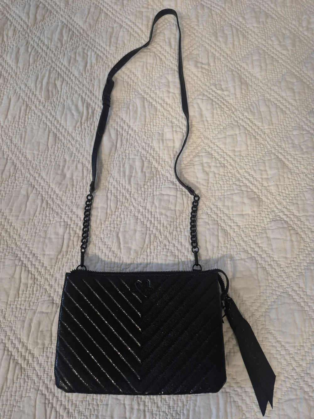 Victoria's Secret Black Quilted Chevron Chain Crossbody Bag